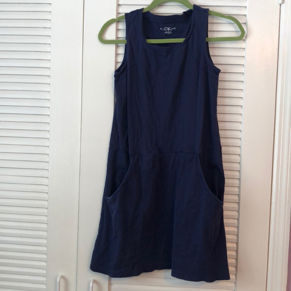 100% cotton navy blue dress with pockets